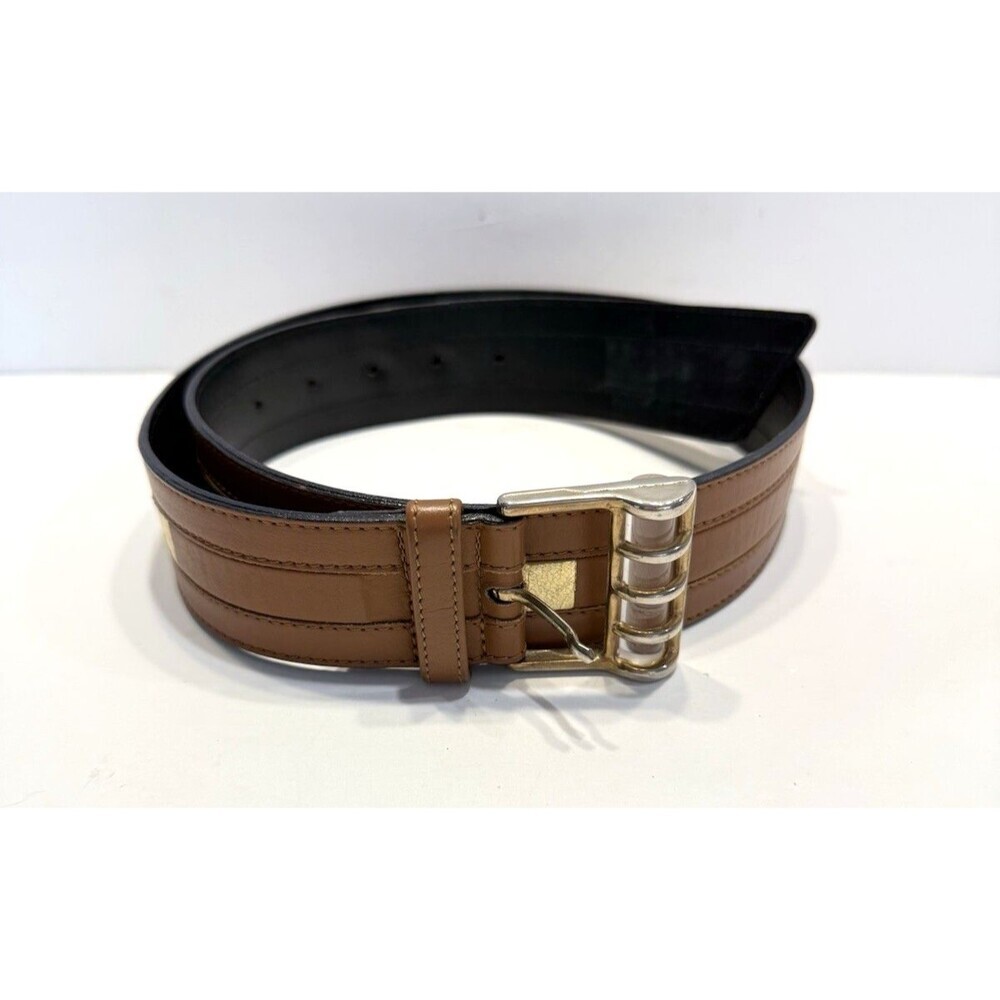 Escada Vintage Retro Leather Wide Belt Gold Brown Buckle Made in Germany 38 - Picture 3 of 14